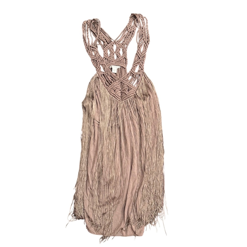 Boston Proper Mauve Macrame Fringe Tank Top Boho Festival Sleeveless Large